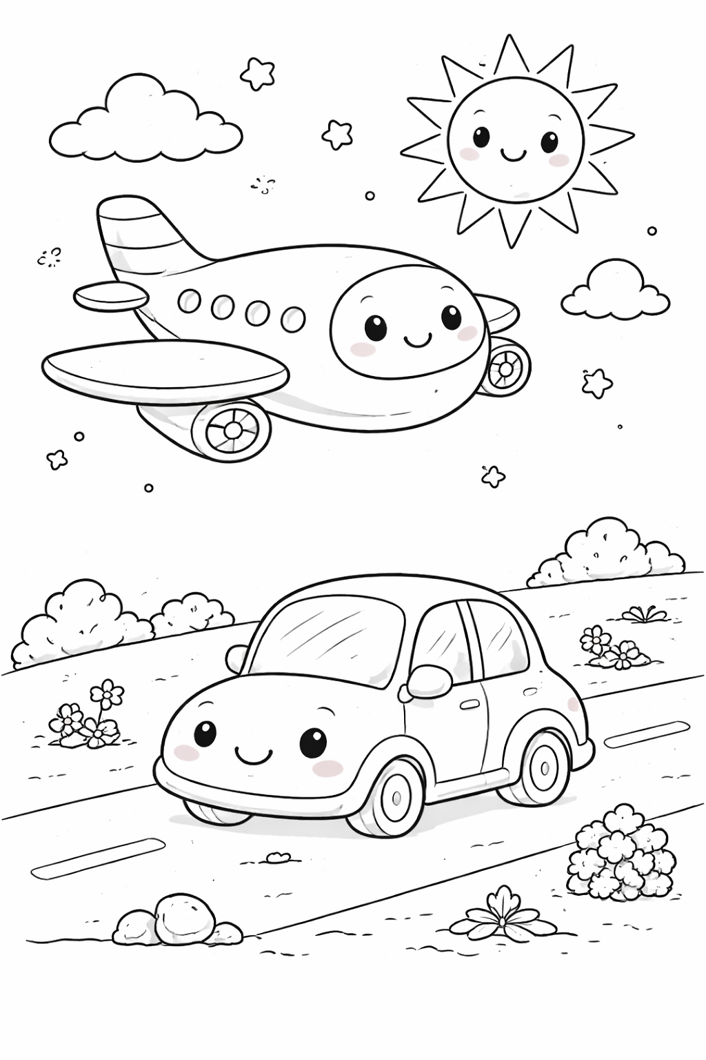 Engaging Car & Airplane Coloring Pages for Kids' Creative Fun