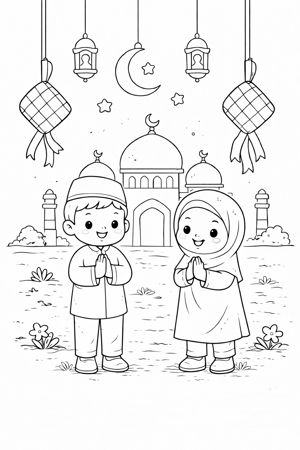 Delightful Eid Mubarak Coloring Page for Kids & Adults