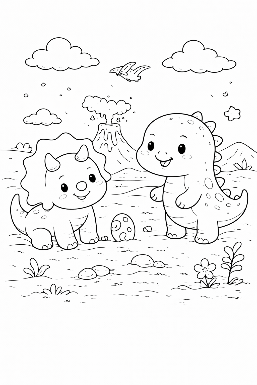 Adorable Baby Dino Coloring Page: Two Playful Dinosaurs