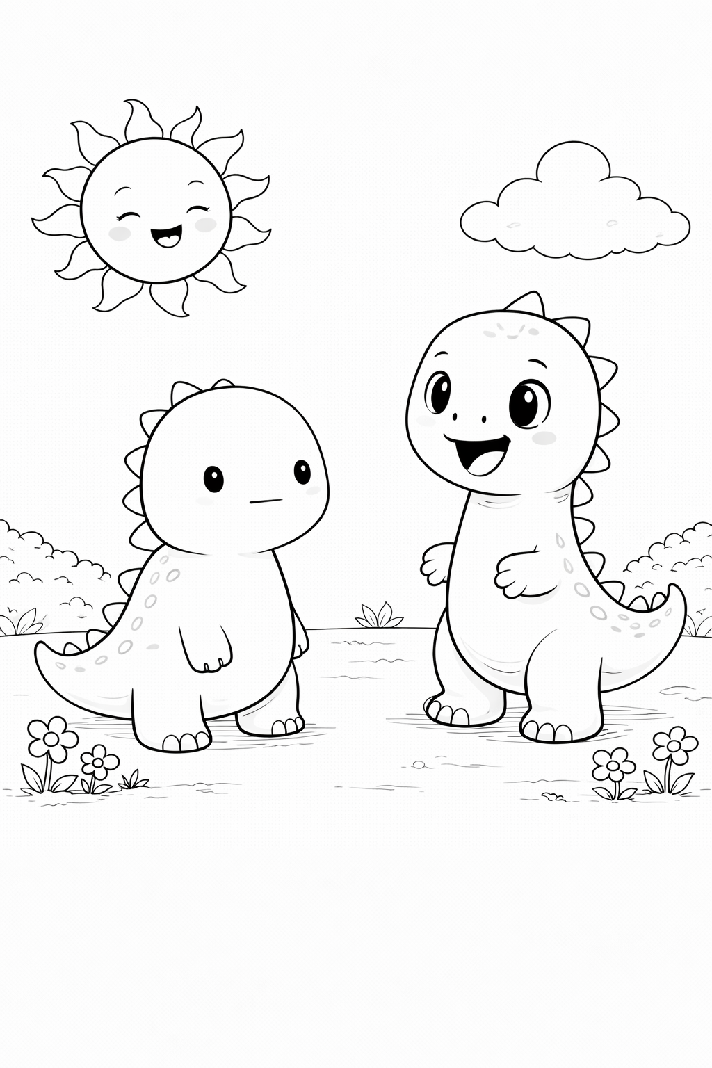 Fun Two Dino Coloring Page for Kids: Printable Dinosaur Activity