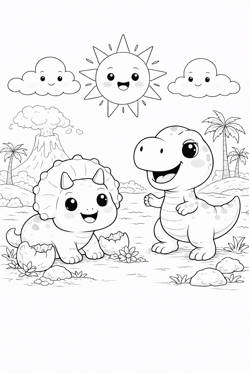 Adorable Triseratop Baby Dinosaur Coloring Page for Kids